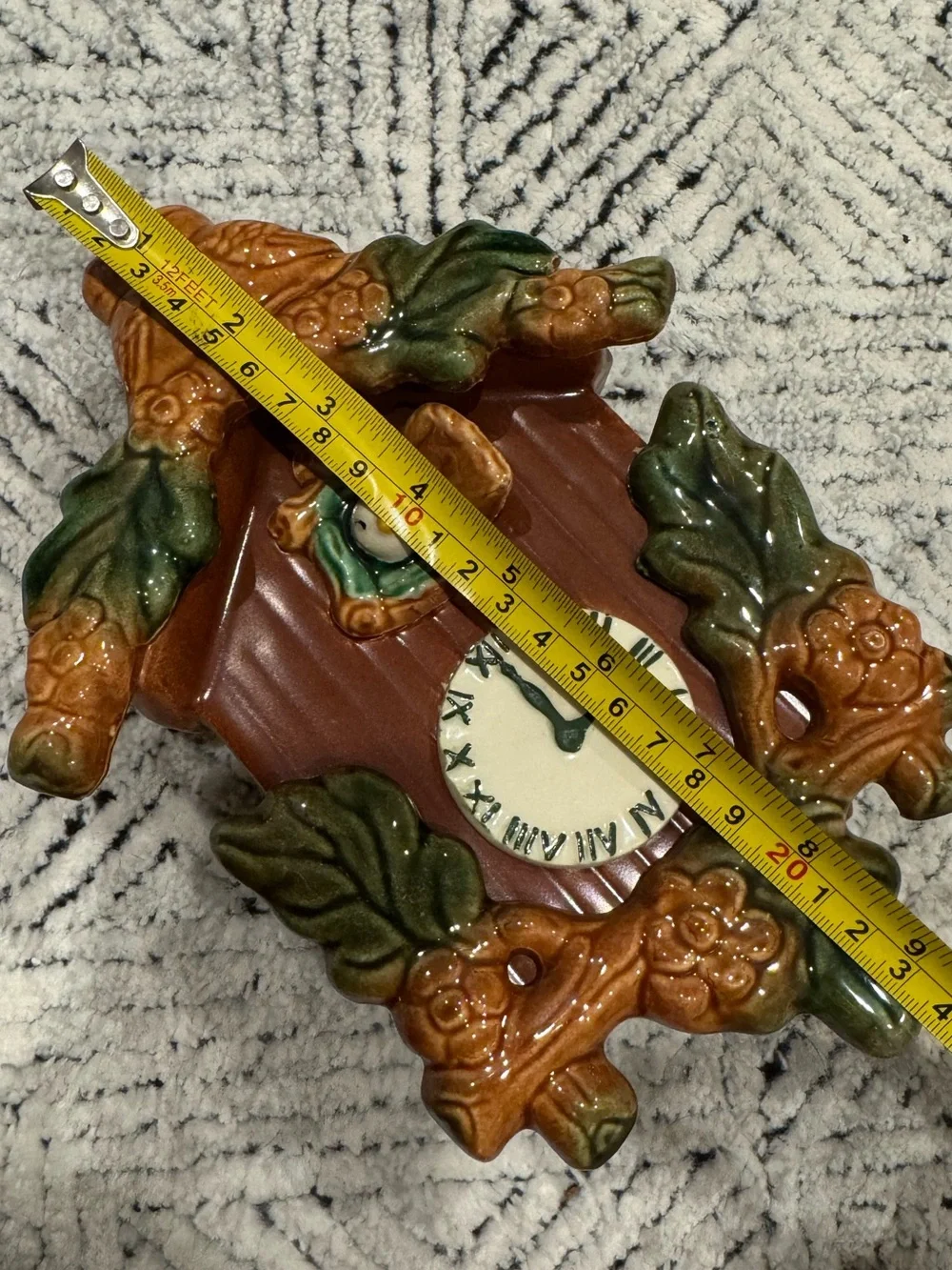 Ceramic Cuckoo Clock Wall Accent in Brown and Green